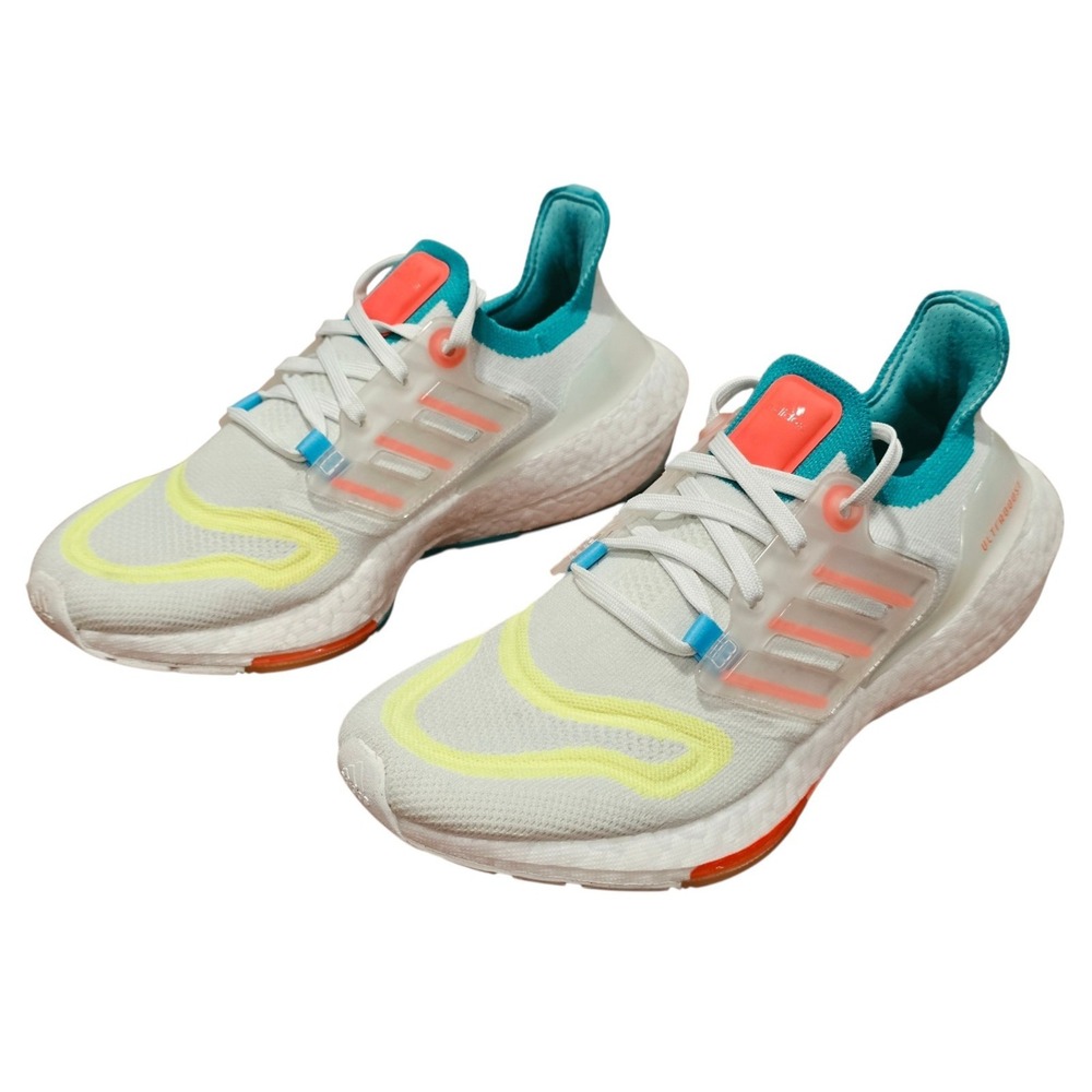 Adidas Ultraboost 21 Womens Size 7 White Teal Coral Yellow Running Shoes GX8015
